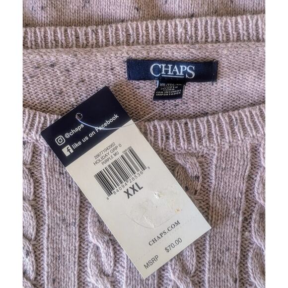 NEW Chaps Womens Sweater XXL Lavender White Cable Knit Scoop Neck Raglan Sleeve - Picture 7 of 8